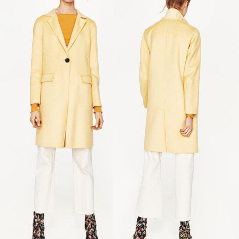 Zara Wool Blend Long Coat in Pale Yellow Size X-Small - NWT